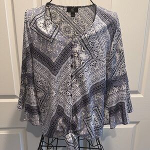 Roz & Ali Patterned Tie-Front Blouse